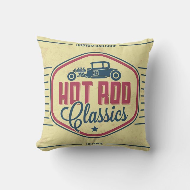 Classic Car Retro Label Guy Cave Accent Pillows (Front)