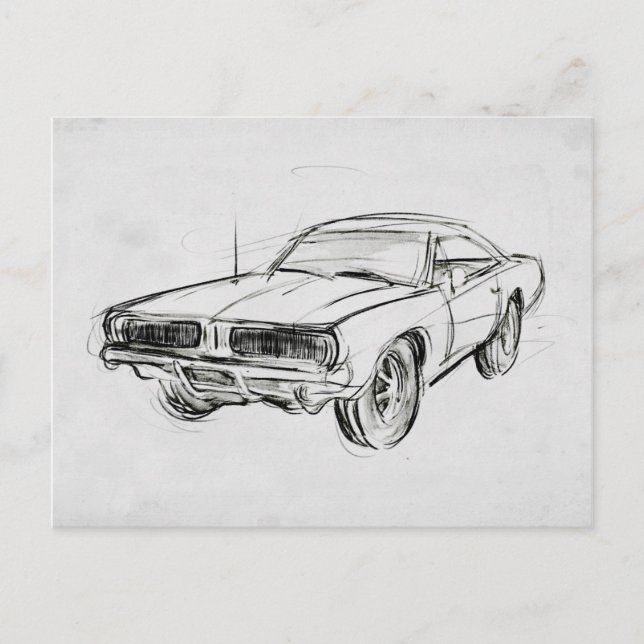 Classic Car Sketch IV Postcard (Front)
