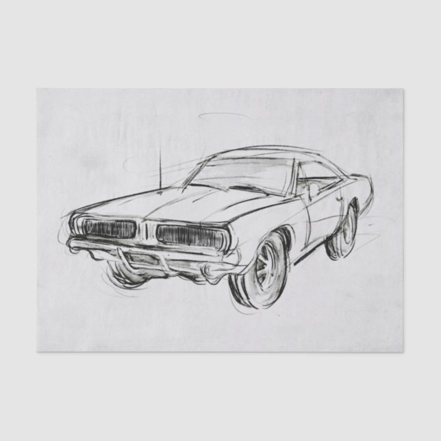 Classic Car Sketch IV Tissue Paper (Front)