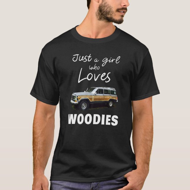 Classic Car Surf Wagon Just A Girl Who Loves Woodi T-Shirt (Front)