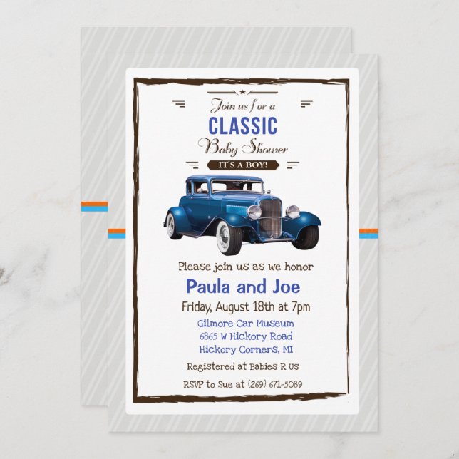 Classic Car Vintage Baby Shower Invitation (Front/Back)