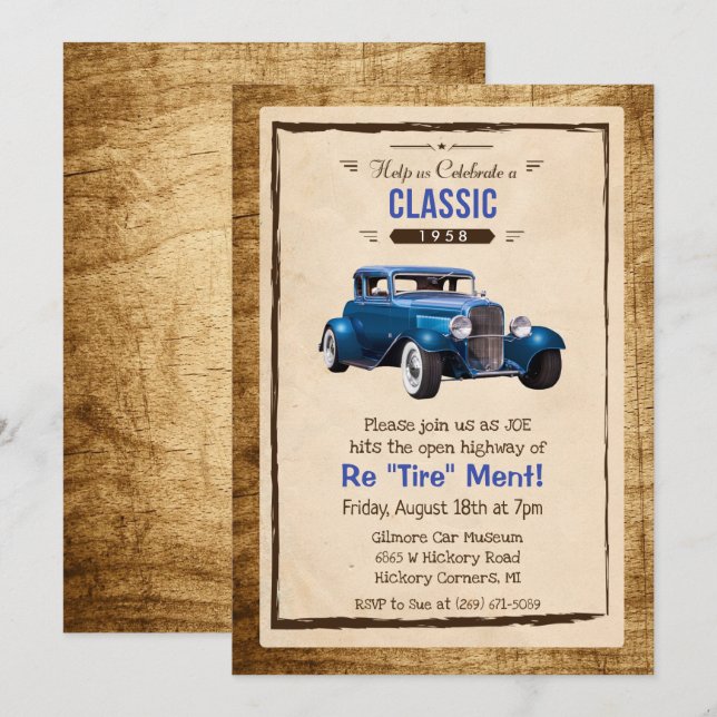 Classic Car Vintage Retirement Invitation (Front/Back)