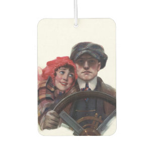 Classic car vintage romantic winter illustration air freshener