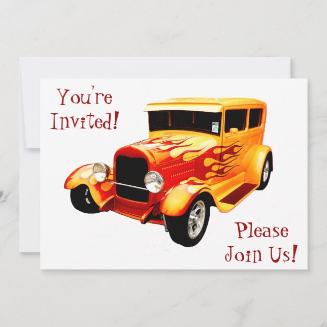 Classic Car with Flames Retirement  Invitation (Front)