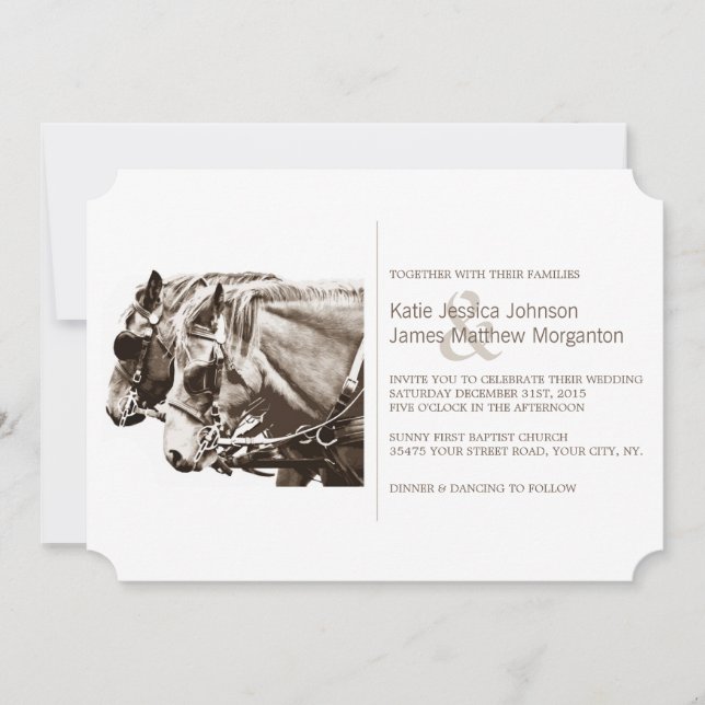 Classic Carriage Horses Wedding Invitation (Front)