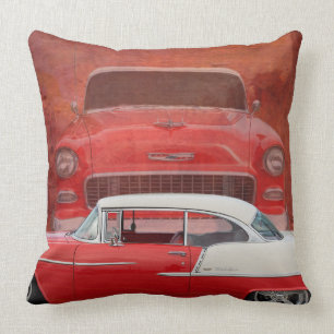 Classic Cars Chevy Bel Air Dodge Red White Vintage Cushion