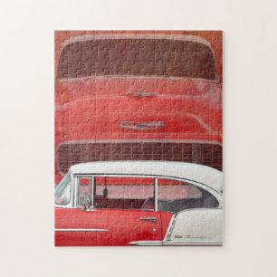 Classic Cars Chevy Bel Air Dodge Red White Vintage Jigsaw Puzzle