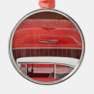 Classic Cars Chevy Bel Air Dodge Red White Vintage Metal Tree Decoration