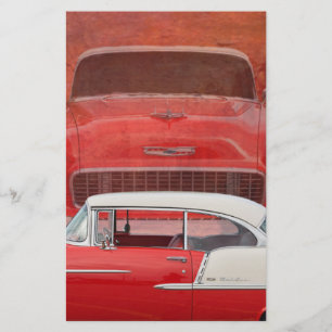 Classic Cars Chevy Bel Air Dodge Red White Vintage Stationery