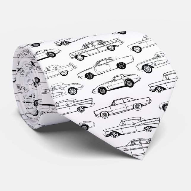 Classic cars in black design tie (Rolled)