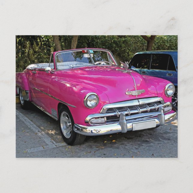 Classic Cars of Cuba Hot Pink Convertible Postcard (Front)