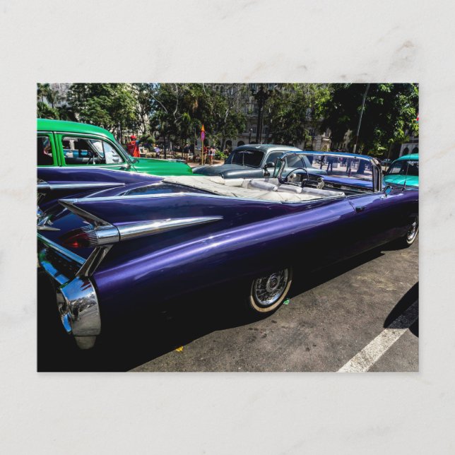 Classic Cars of Cuba Purple Convertible Postcard (Front)