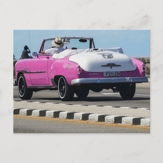 Classic Cars Pink and White Convertible Postcard (Front)