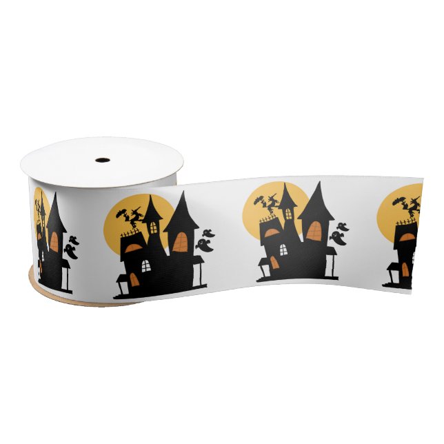 Classic Cartoon Moonlit Haunted House  Satin Ribbon (Spool)