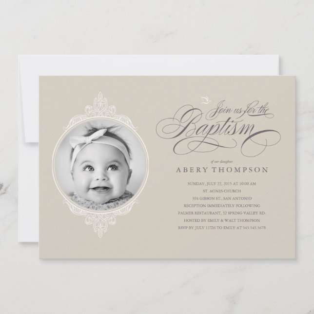 Classic Catholic Baptism Photo Invitations (Front)