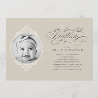 Classic Catholic Baptism Photo Invitations