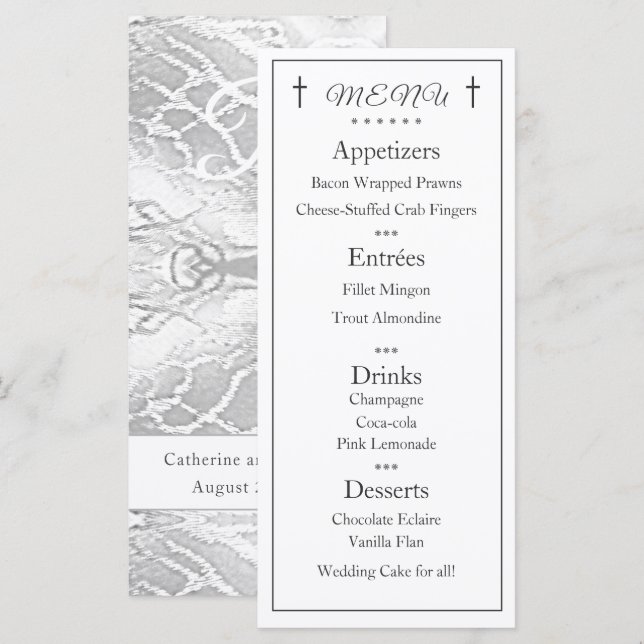 Classic Catholic Monogrammed Wedding Menu (Front/Back)