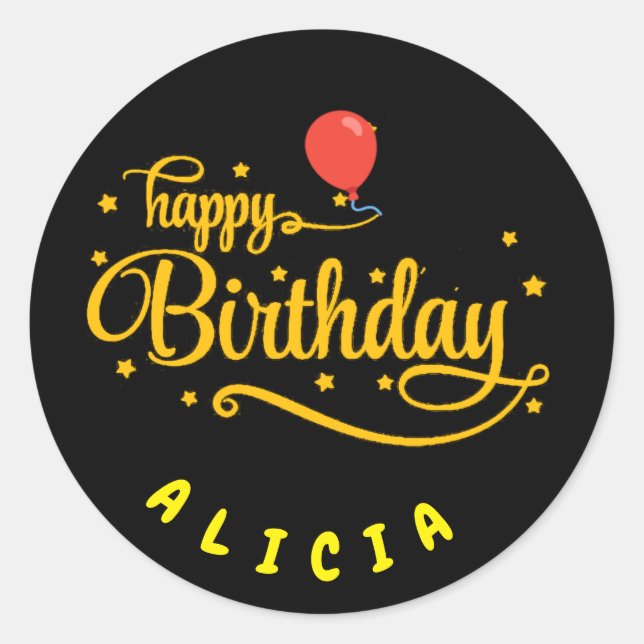 Classic Celebration: Happy Birthday Round Sticker (Front)