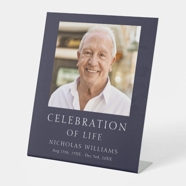 Classic Celebration of Life Photo Funeral Pedestal Sign (Front)