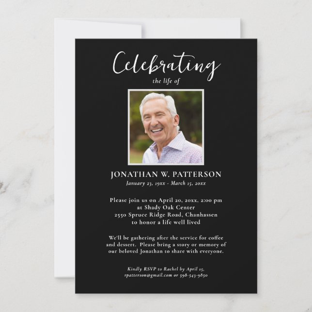 Classic Celebration of Life Photos Custom Poem Invitation (Front)