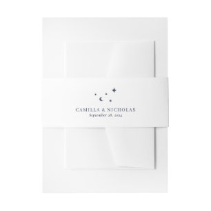 Classic Celestial Blue Moon Stars Wedding Invitation Belly Band