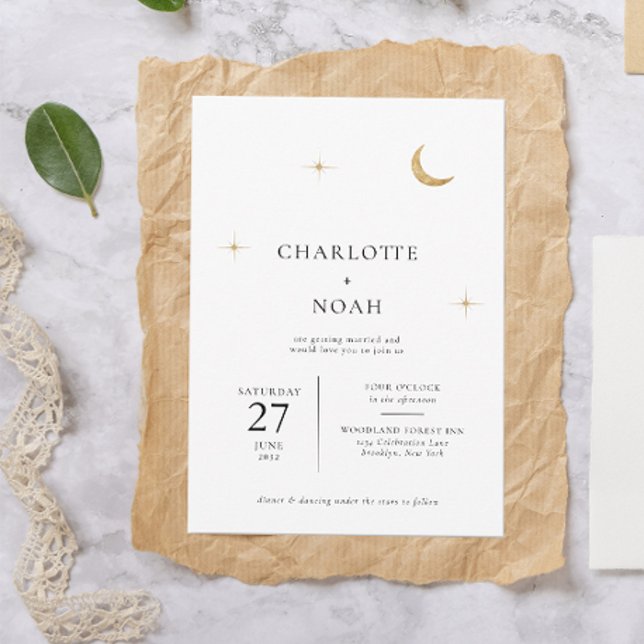 Classic Celestial Gold Moon Stars Wedding Invitation (Creator Uploaded)