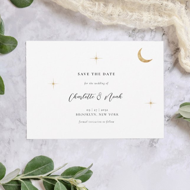 Classic Celestial Gold Moon Stars Wedding Save The Date (Creator Uploaded)