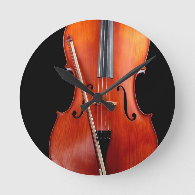 Classic cello on black round clock (Front)