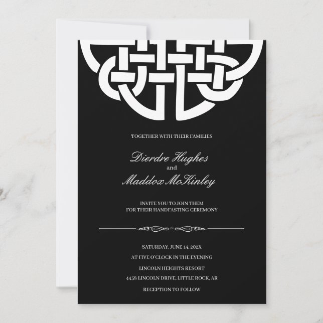 Classic Celtic Knot Black & White Handfasting Invitation (Front)