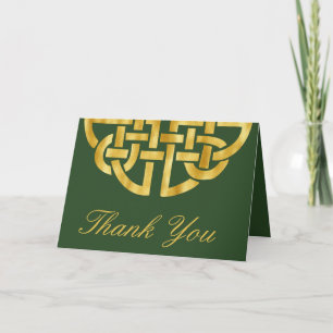 Classic Celtic Knot Green & Gold Handfasting Thank You Card