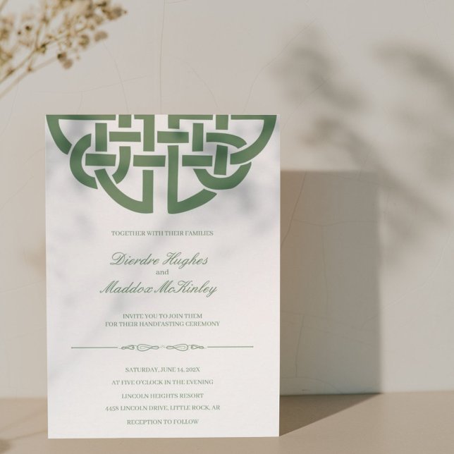 Classic Celtic Knot Green & White Handfasting Invitation (Creator Uploaded)