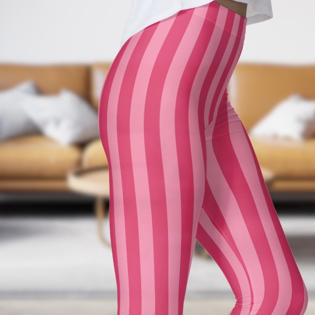 Classic Cerise and Pink Strip Pattern Leggings (Classic Cerise and Pink Strip Pattern Leggings)
