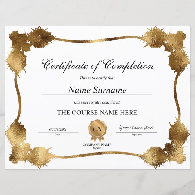 Classic Certificate of Completion Award Diploma (Front)