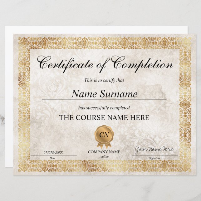 Classic Certificate of Completion Award Diploma (Front/Back)