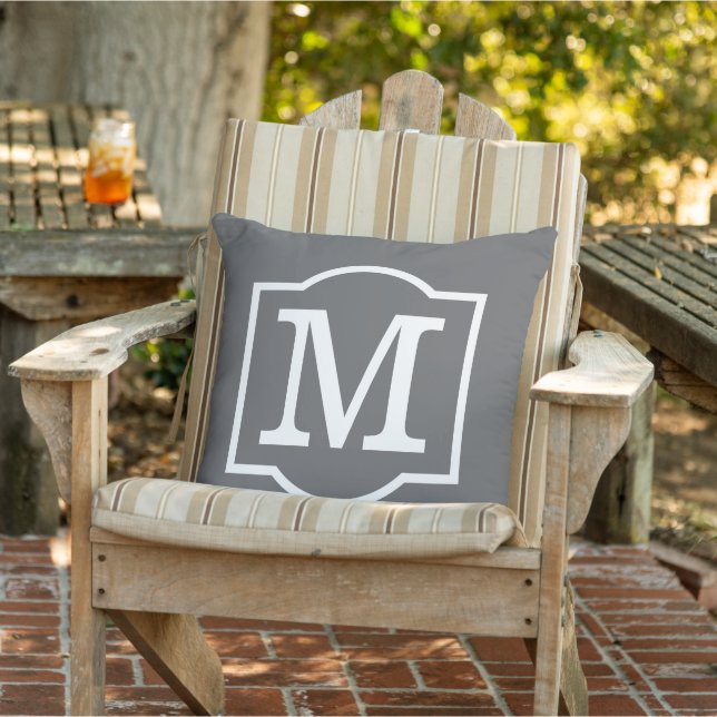 Classic Charcoal Grey Custom Monogram Letter Cushion (Chair)