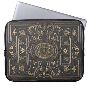Classic Charcoal Grey With Gilded Botanical Design Laptop Sleeve