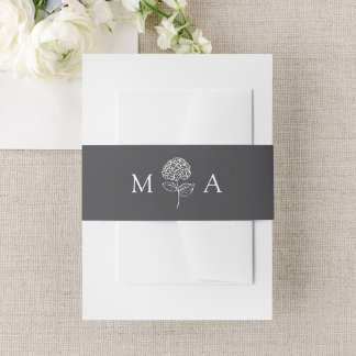 Classic Charcoal Hydrangea Monogram Wedding Invitation Belly Band