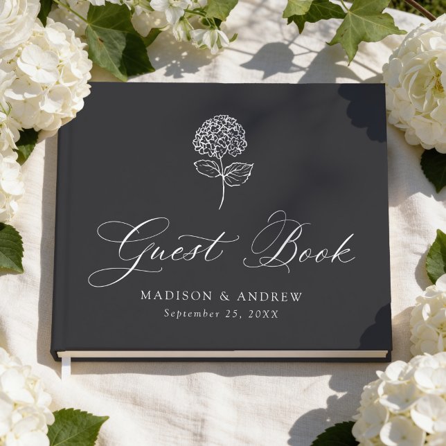 Classic Charcoal Hydrangea Wedding Guest Book (Creator Uploaded)