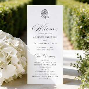 Classic Charcoal Hydrangea Wedding Programme