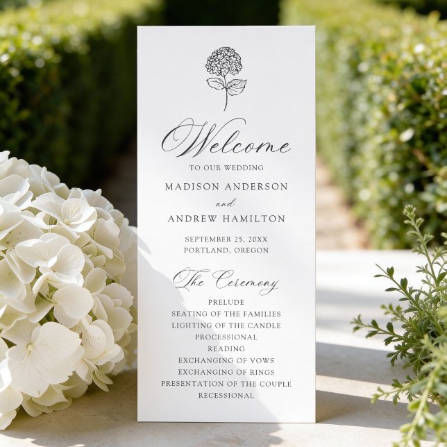 Classic Charcoal Hydrangea Wedding Programme (Creator Uploaded)