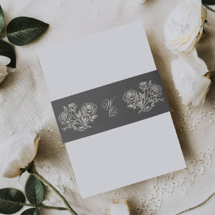 Classic Charcoal Monogram Formal Florals Wedding Invitation Belly Band