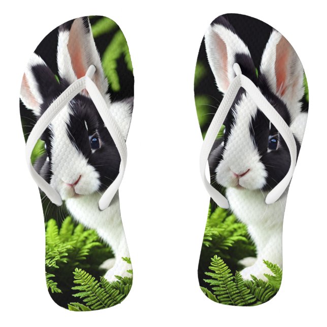 "Classic Charm: The Black and White Bunny Rabbit" Jandals (Footbed)