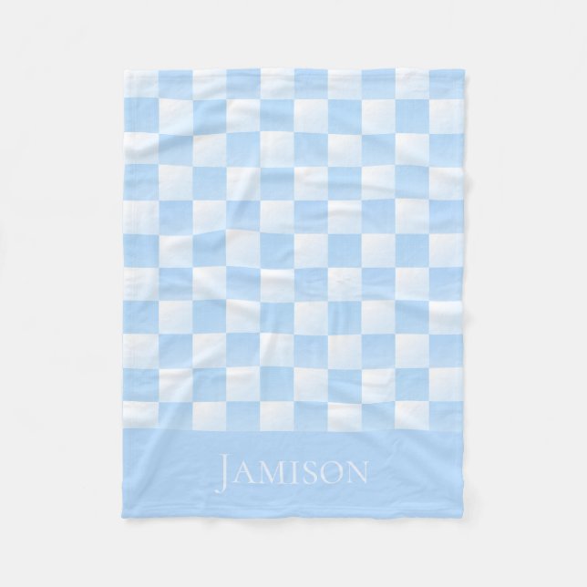 Classic Charming Blue And White Check Customisable Fleece Blanket (Front)