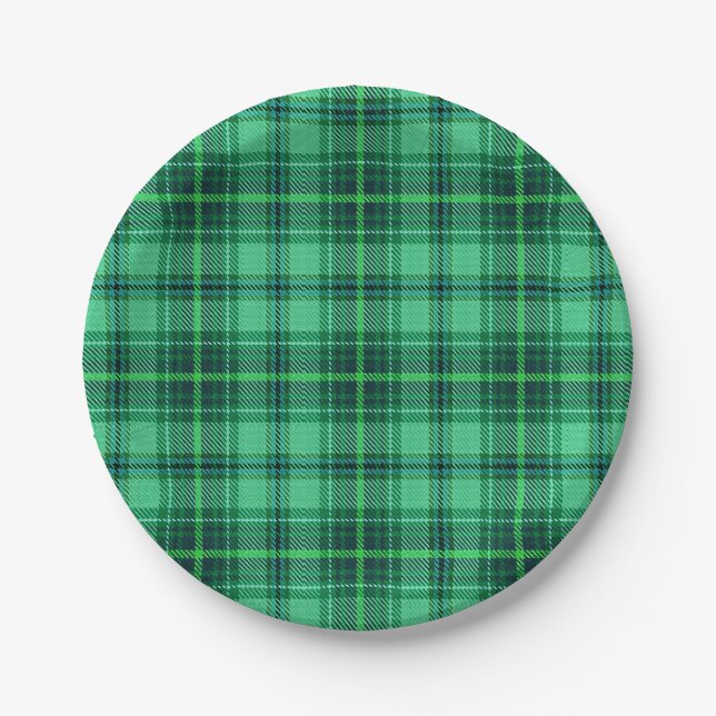 Classic Cheerful Plaid | green Paper Plate (Front)