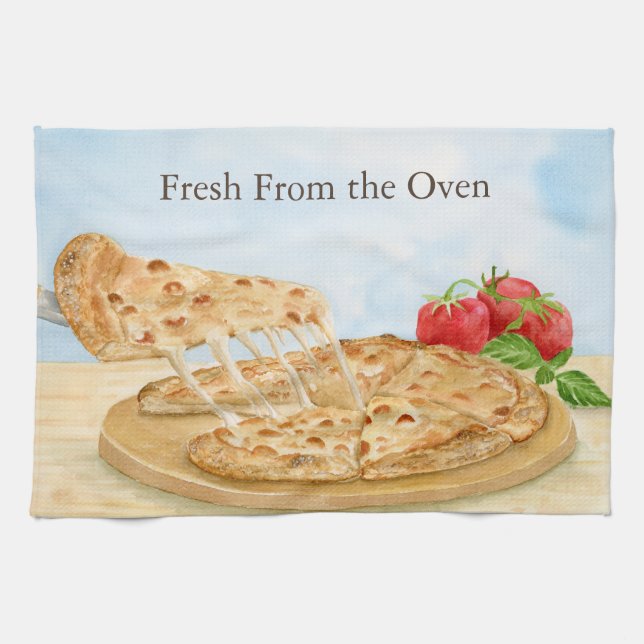 Classic Cheese Pizza Watercolor Tea Towel (Horizontal)
