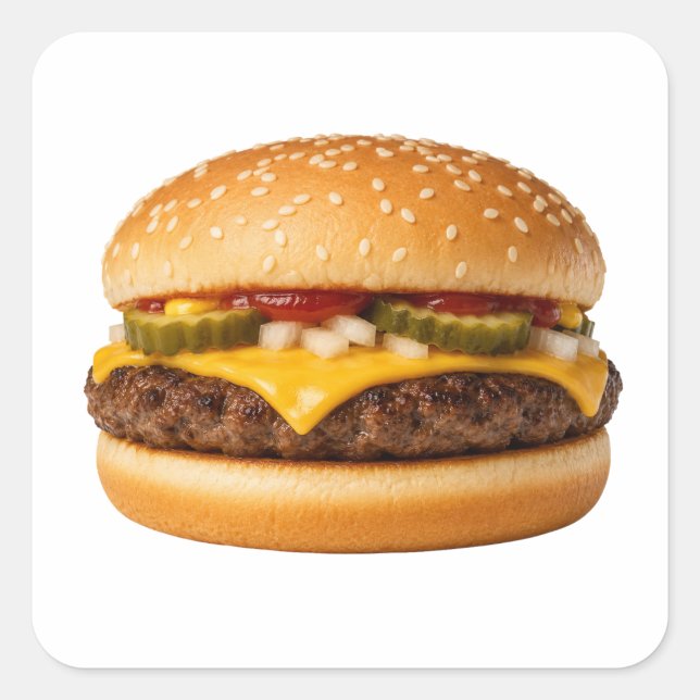 Classic Cheeseburger Food Image Square Sticker (Front)