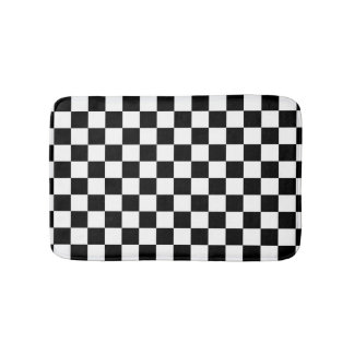 Classic Chequerboard Black White Pattern Bath Mat