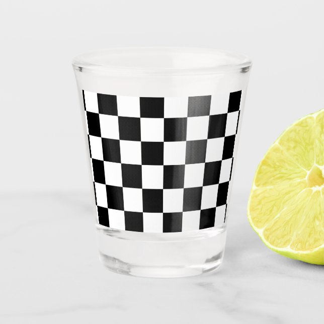 Classic Chequerboard Black White Pattern Shot Glass (Front)