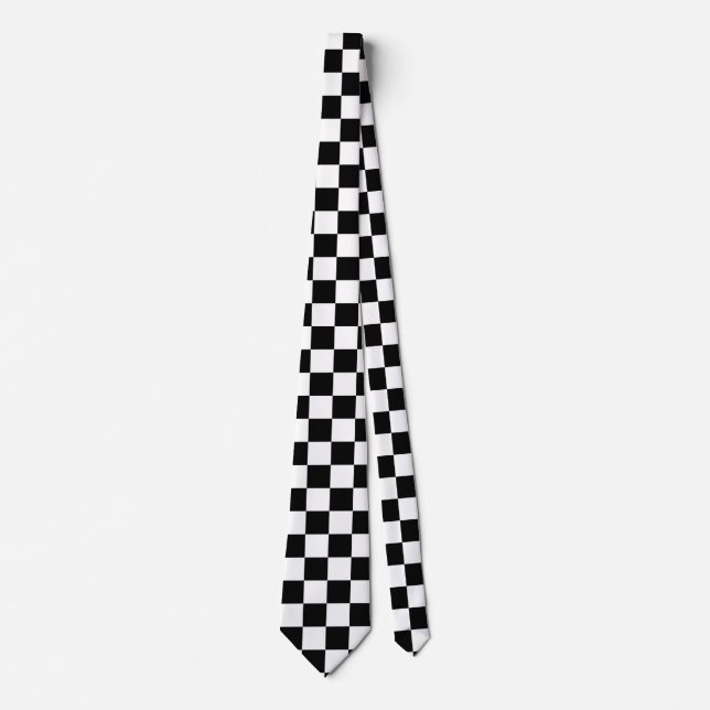 Classic Chequerboard Black White Pattern Tie (Front)