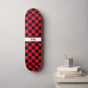 Classic Chequered Black and Red Name Initials  Skateboard